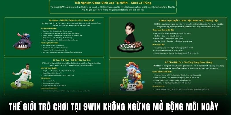 Thế giới trò chơi tại 9win không ngừng mở rộng mỗi ngày