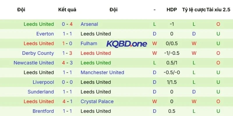 Hiệu suất ra sân Leeds United